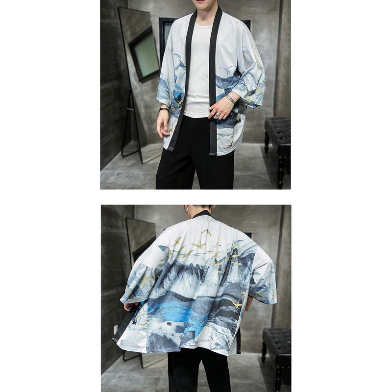 Seidarise Men's Haori Jacket Kimono Cardigan Yukata Noragi Happi Coat - Image 4